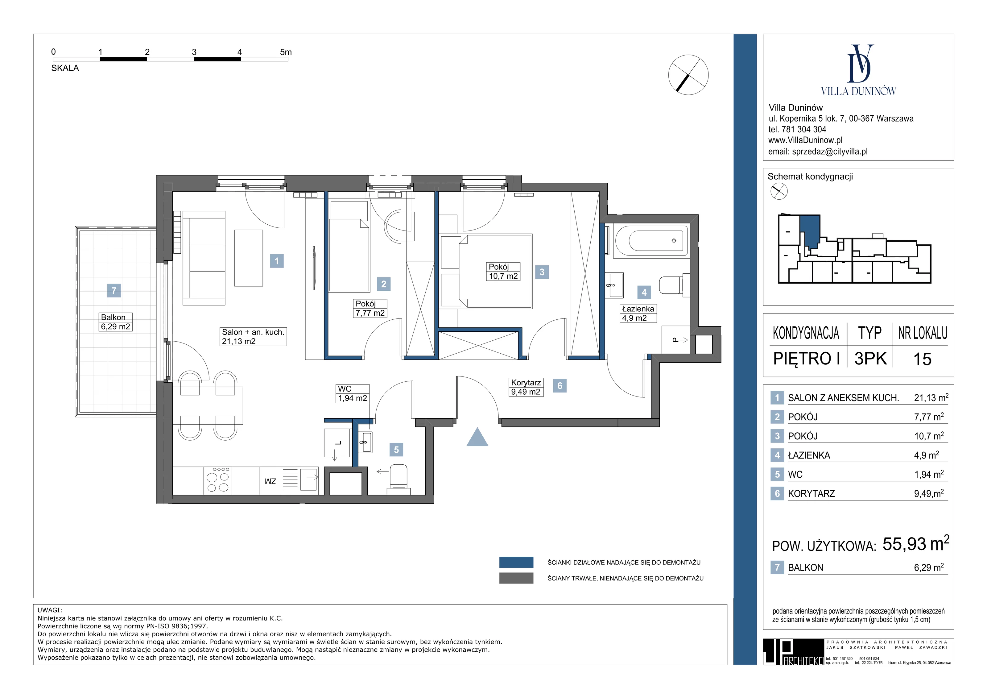 Mieszkanie 55,93 m², piętro 1, oferta nr 15, Villa Duninów, Warszawa, Białołęka, Henryków, ul. Duninów 7, 03-182 Warszawa